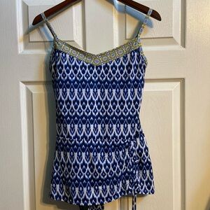 Blue one piece bathing suit, size 10